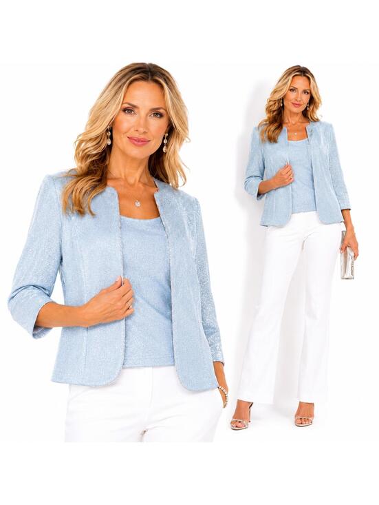 Alex Evenings Tops - Alex Evenings Petite Ice Blue Shimmer 2 Piece Evening Set Tank & Open Cardigan